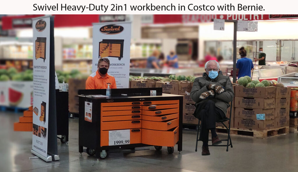 Bernie at Costco with heavy duty steel 2in1 workbench